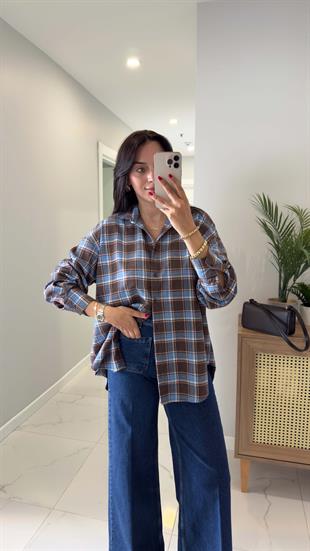 Jonlas Kahve Mavi Ekoseli Gömlek