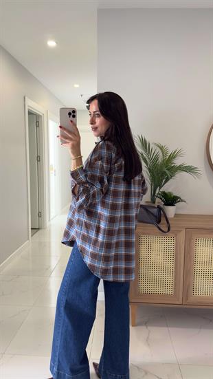 Jonlas Kahve Mavi Ekoseli Gömlek