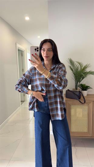 Jonlas Kahve Mavi Ekoseli Gömlek