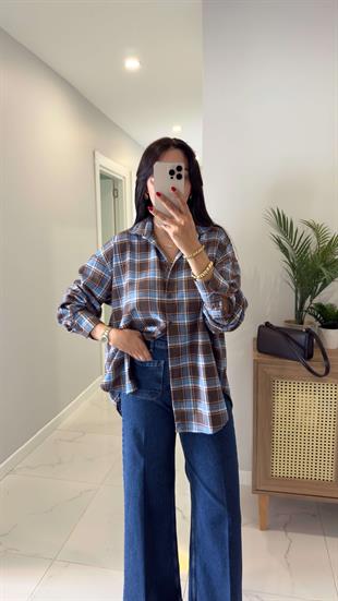 Jonlas Kahve Mavi Ekoseli Gömlek