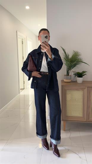 Jonra Dark Blue Paça Detaylı Ceket Pantolon Takım