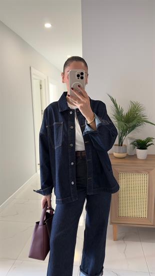 Jonra Dark Blue Paça Detaylı Ceket Pantolon Takım