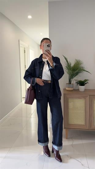 Jonra Dark Blue Paça Detaylı Ceket Pantolon Takım