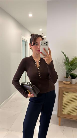 Jontre Kahve Çıtçıtlı Triko