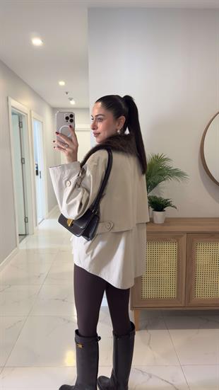 Joosa Bej Kürk Yaka Detaylı Trençkot
