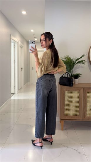 Joset Antrasit Kemerli Mom Jean
