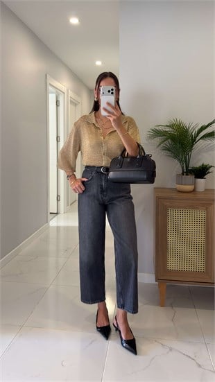 Joset Antrasit Kemerli Mom Jean