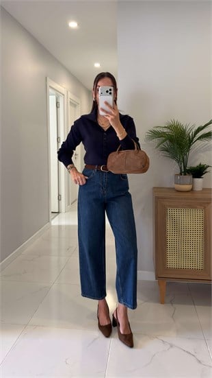 Joset Lacivert Kemerli Mom Jean