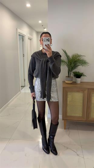Jossa Gümüş Mini Pul Payet Etek