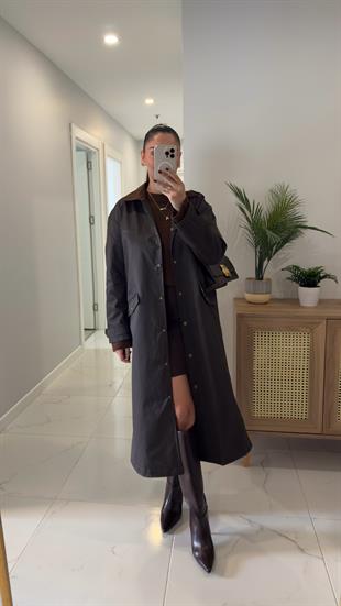 Jost Kahve Kadife Yaka Trençkot