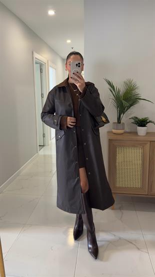 Jost Kahve Kadife Yaka Trençkot