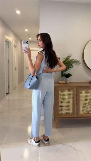 Joylie Bebe Mavi Çıtçıt Düğme Detaylı Keten Takım