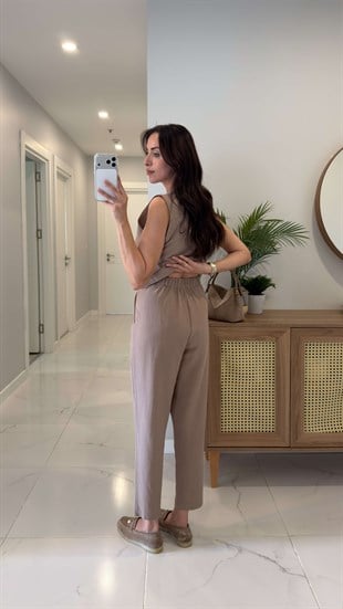 Joylie Vizon Mavi Çıtçıt Düğme Detaylı Keten Takım