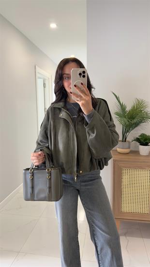 Julna Haki Yarasa Kol Süet Ceket