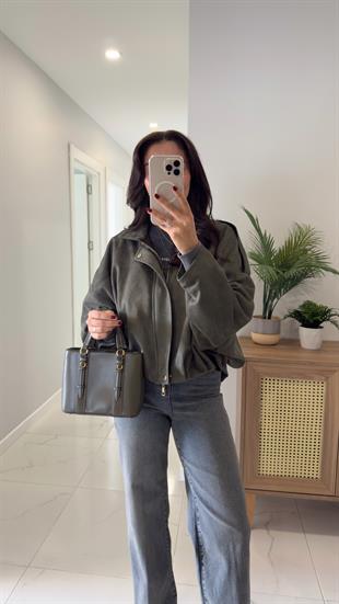 Julna Haki Yarasa Kol Süet Ceket