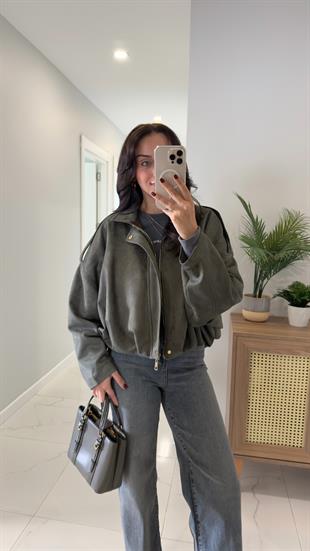 Julna Haki Yarasa Kol Süet Ceket