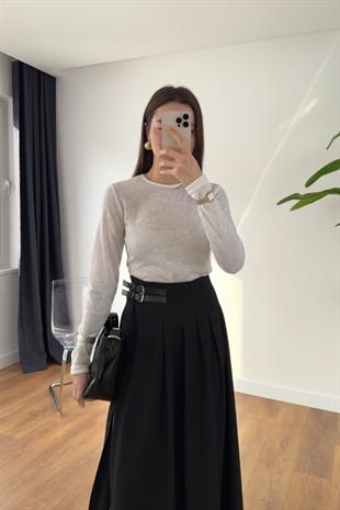 Junak Beyaz Transparan Bisiklet Yaka Bluz/Body
