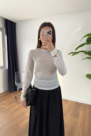 Junak Beyaz Transparan Bisiklet Yaka Bluz/Body