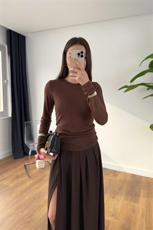 Junak Kahve Transparan Bisiklet Yaka Bluz/Body