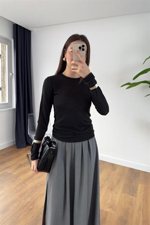 Junak Siyah Transparan Bisiklet Yaka Bluz/Body