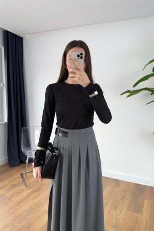 Junak Siyah Transparan Bisiklet Yaka Bluz/Body