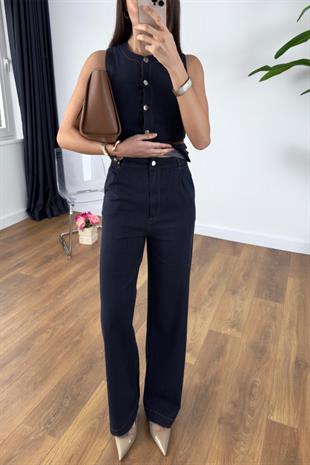 Jusla Dark Blue Denim ipli Yelek Pantolon Takım