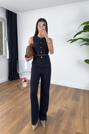 Jusla Dark Blue Denim ipli Yelek Pantolon Takım