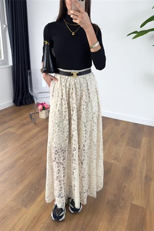 Jusla Ekru Dantelli Maxi Etek