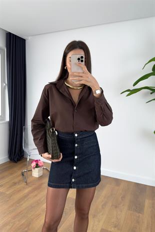 Juslin Dark Blue Mini Düğmeli Etek