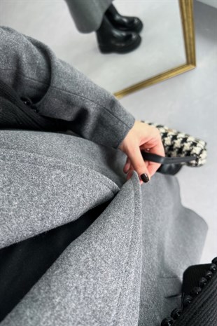 Olexa Antasit Kuşaklı Astar Detaylı Kaşe Kaban