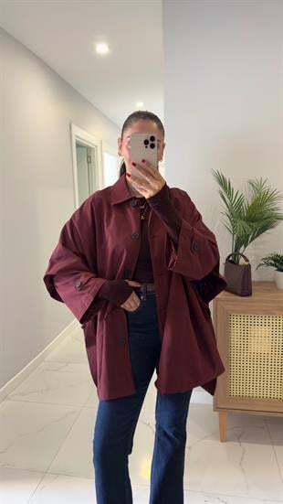 Kamaria Bordo Düğme Detaylı Trençkot