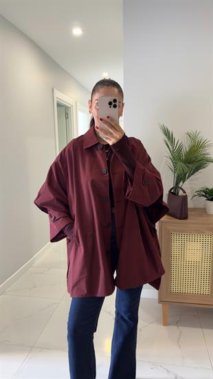 Kamaria Bordo Düğme Detaylı Trençkot