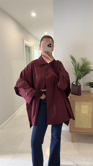 Kamaria Bordo Düğme Detaylı Trençkot