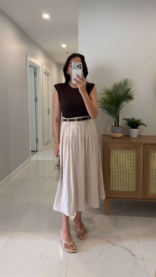 Katrin Kahve Vatkalı Kemer Detaylı Astarlı Elbise