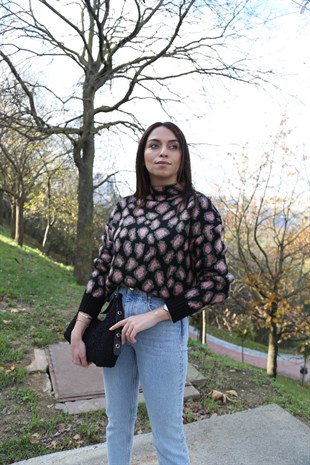 Mng Siyah Leopar Desenli Kazak