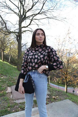 Mng Siyah Leopar Desenli Kazak