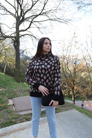 Mng Siyah Leopar Desenli Kazak