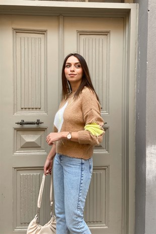 Str Sütlü Kahve Baklava Desenli Kazak