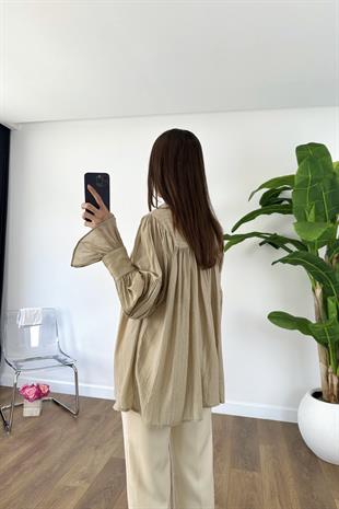 Kenissa Açık Haki Büzgülü Gömlek