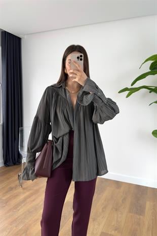 Kenissa Antrasit Büzgülü Gömlek