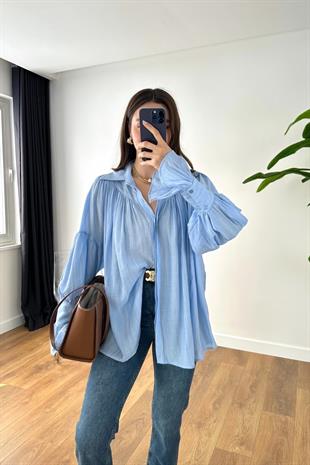 Kenissa Bebe Mavi Büzgülü Gömlek