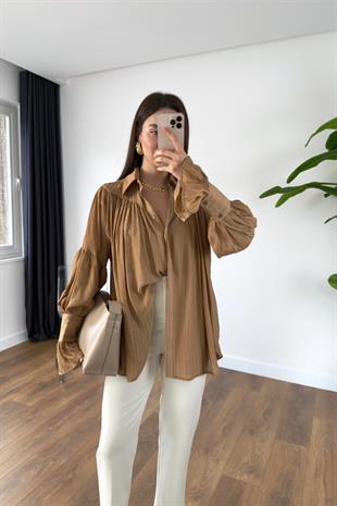 Kenissa Camel Büzgülü Gömlek