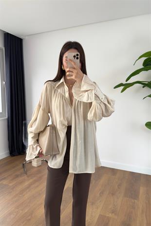 Kenissa Ekru Büzgülü Gömlek