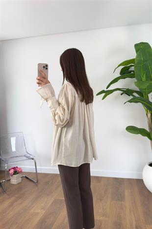 Kenissa Ekru Büzgülü Gömlek