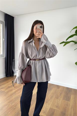 Kenissa Gri Büzgülü Gömlek