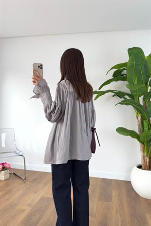 Kenissa Gri Büzgülü Gömlek