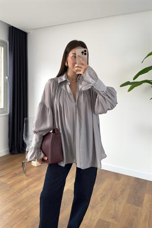 Kenissa Gri Büzgülü Gömlek
