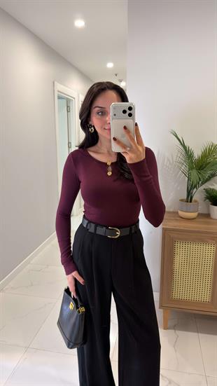 Kenry Bordo Gold Toka Detaylı Bluz