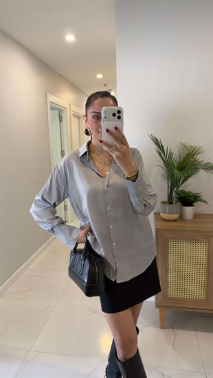 Kenwy Gri Saten Gömlek