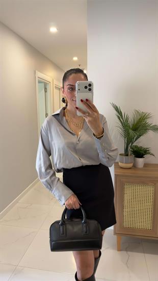 Kenwy Gri Saten Gömlek